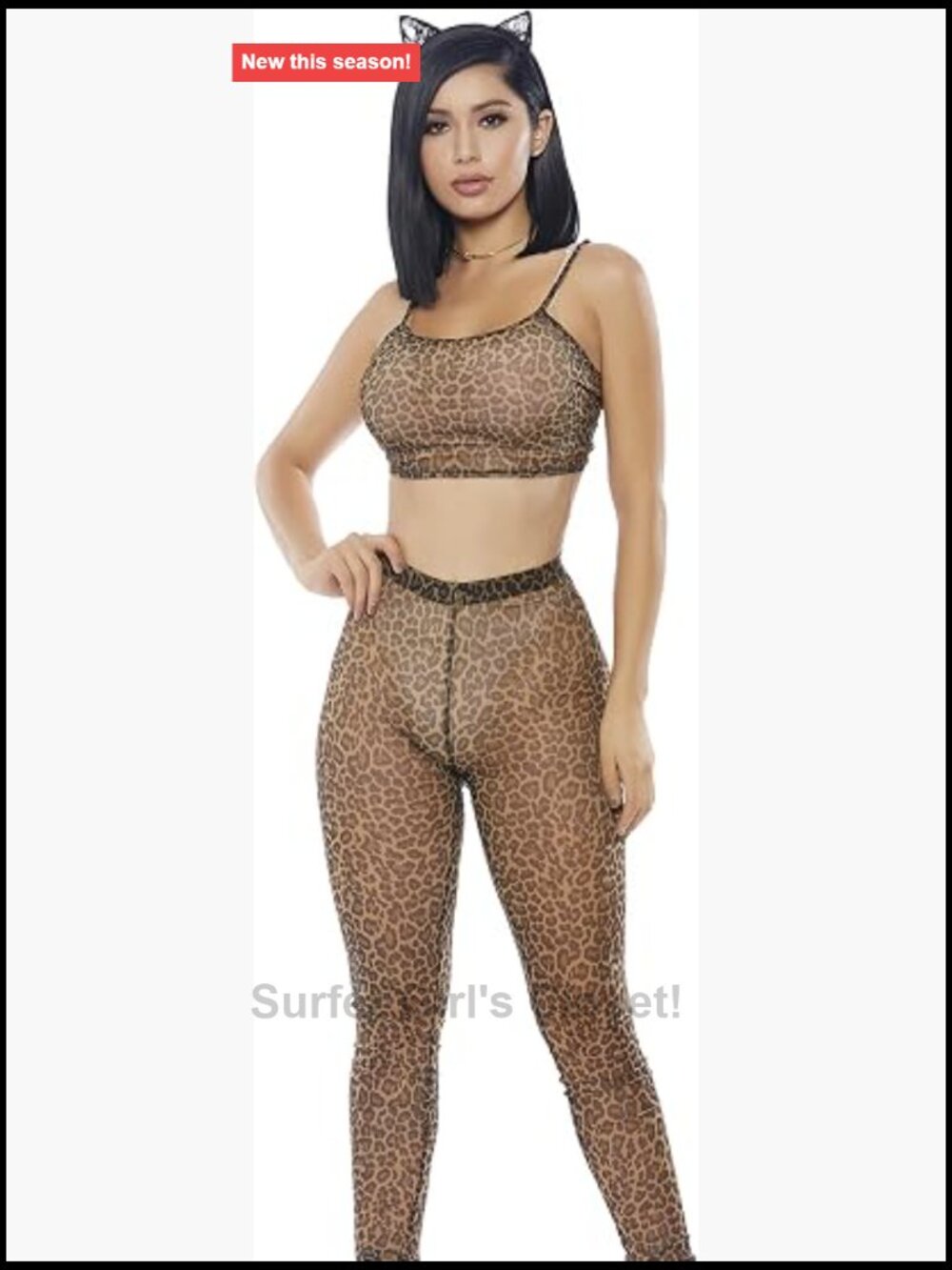 Printed Mesh 2pc Costume Set Cami Crop Top High-Waisted Leggings